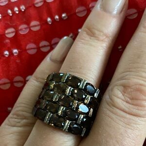 Vintage Stamped Designer Smokey Chocolate Sparkly Topaz Statement Ring